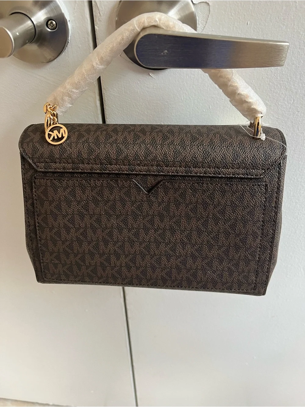 Michael Kors Brown MK Monogram and Evergreen Top-Handle Satchel